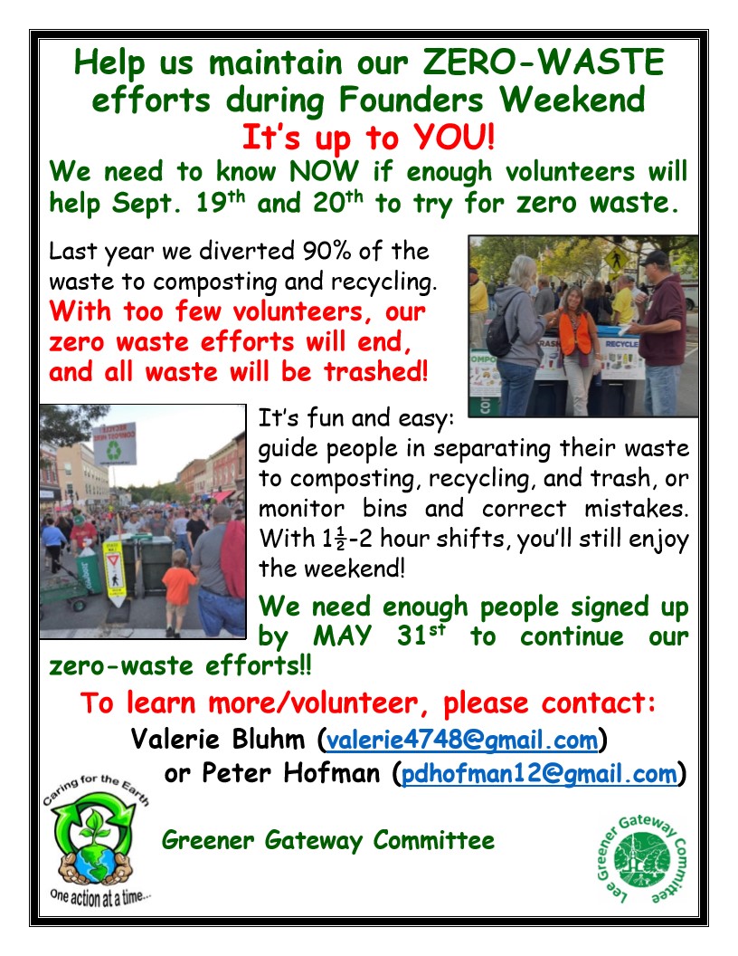 Help achieve zero waste during Founders Weekend - volunteer by May 31st!