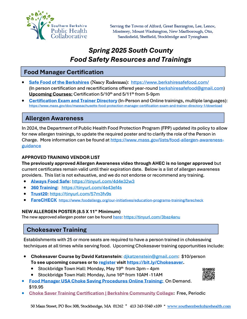2025 Food Safety Classes