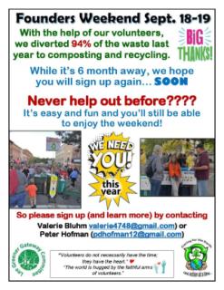 Help achieve zero waste during Founders Weekend - volunteer now!